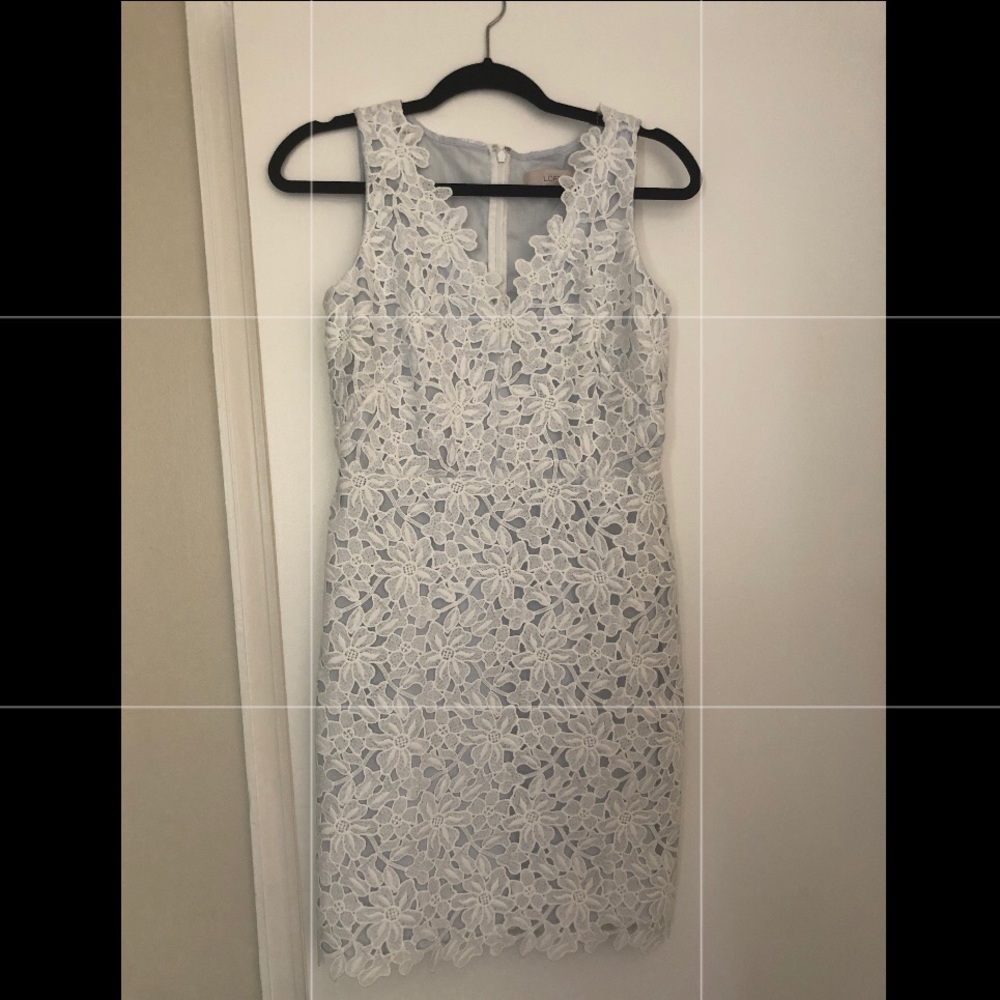 Loft White Flower Pattern Lace Dress